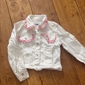 Moschino Kids White Denim Jacket with Pink Gingham Trim